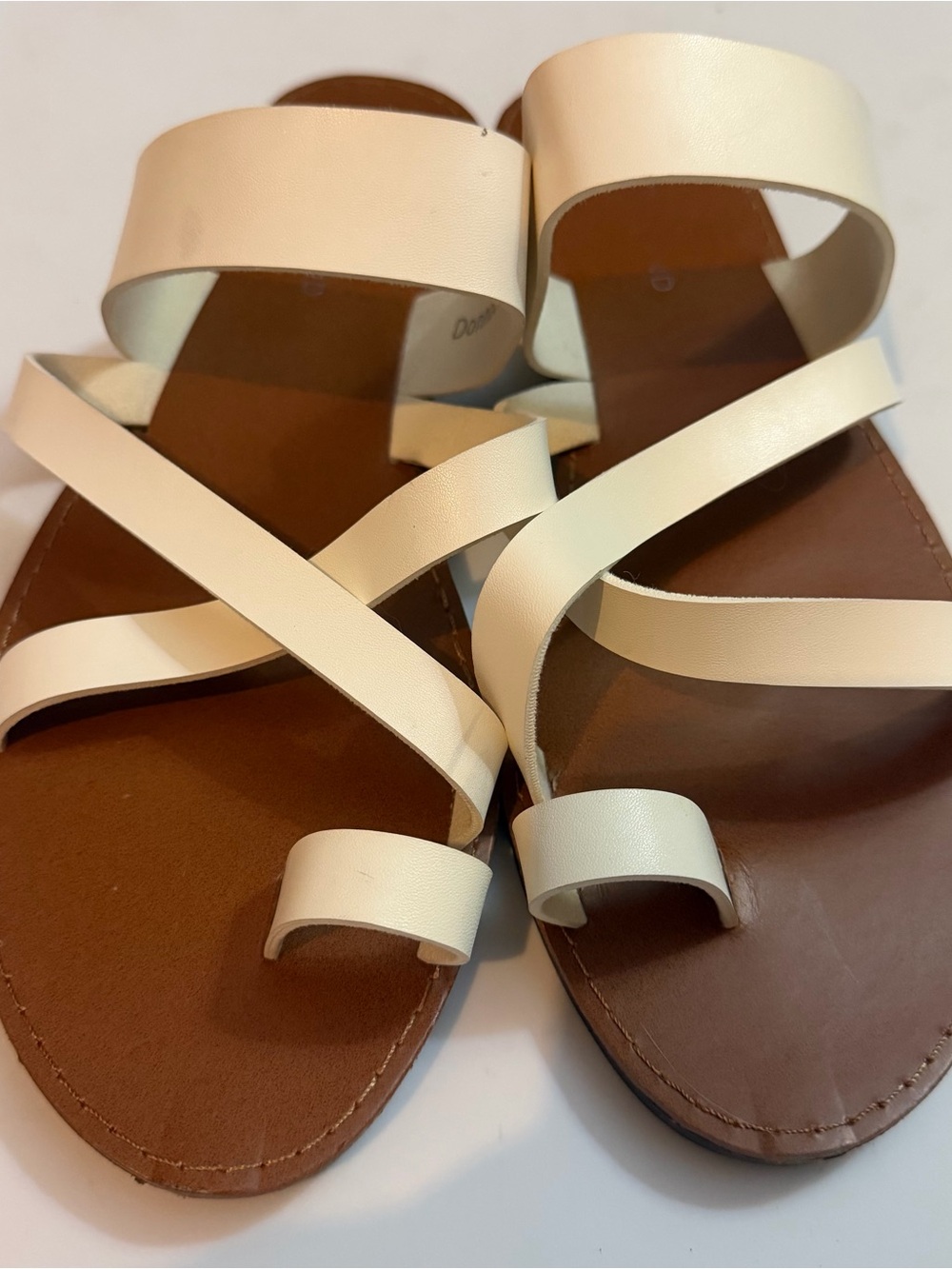Shoeland Women's Cream Strappy Toe-Loop Sandals - Sleek Summer Style| Size 10